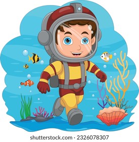 scuba diver boy under the sea