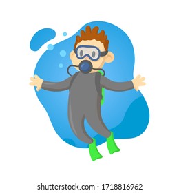 Scuba Diver Boy Underwater Cartoon Character Stock Vector (Royalty Free ...