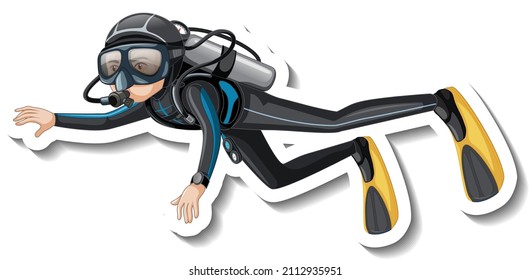 Scuba Diver cartoon sticker illustration