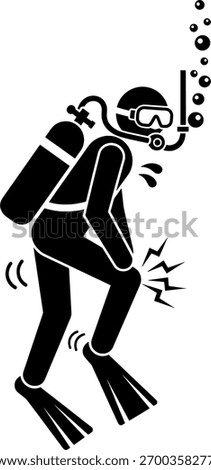 Scuba Diver with Decompression Sickness or Joint Pain Icon - Diving Injury Silhouette