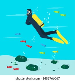 Scuba diver diving in the ocean - Vector