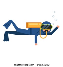 Scuba diver. Extreme diving sport. Underwater people diver. Simple vector illustration on white background