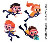 Scuba diver girl and boy Vector illustration in cartoon style