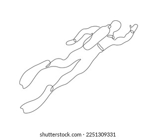 scuba diver, scuba diver, hand drawn, continuous mono line, one line art