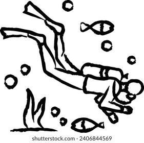 Scuba Diver hand drawn vector illustration