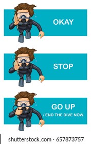 Scuba diver and hand signal underwater illustration