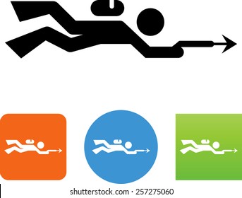 Scuba diver with harpoon icon