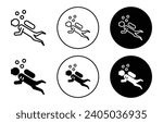 Scuba Diver icon. deep ocean underwater diving with oxygen cylinder and mask suit for sport activity. men scuba diver or snorkeling in sea to explore wildlife vector. swimmer scuba diving symbol 