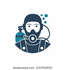 Scuba Diver Icon Illustration Man in Diving Suit with Tank and Mask Underwater Activity