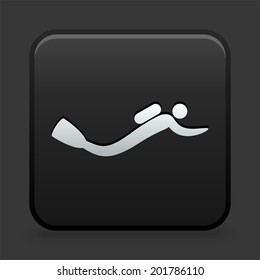 Scuba Diver Icon on Black and White Button 