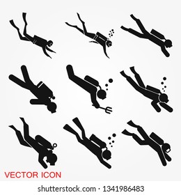Scuba diver icon vector sign symbol for design