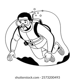 Scuba diver illustration in glyph style 
