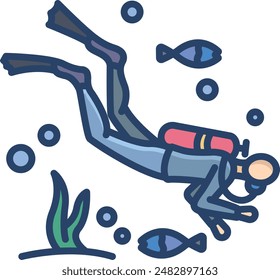 Scuba Diver linear color illustration icon