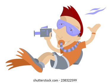 Scuba diver makes a video underwater