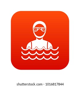 Scuba diver man in diving suit icon digital red for any design isolated on white vector illustration