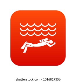Scuba diver man in diving suit icon digital red for any design isolated on white vector illustration
