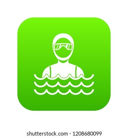 Scuba diver man in diving suit icon digital green for any design isolated on white vector illustration