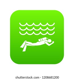 Scuba diver man in diving suit icon digital green for any design isolated on white vector illustration