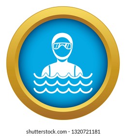 Scuba diver man in diving suit icon blue vector isolated on white background for any design