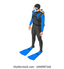 Scuba diver. A man in a diving suit on a white background. Flat vector illustration of an isometric view.