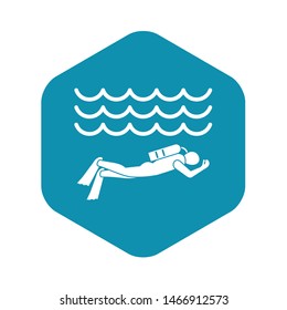 Scuba diver man in diving suit icon. Simple illustration of scuba diver man in diving suit vector icon for web