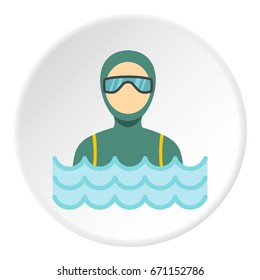 Scuba diver man in diving suit icon in flat circle isolated vector illustration for web