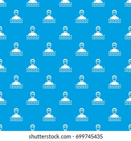 Scuba diver man in diving suit pattern repeat seamless in blue color for any design. Vector geometric illustration