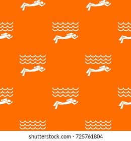 Scuba diver man in diving suit pattern repeat seamless in orange color for any design. Vector geometric illustration