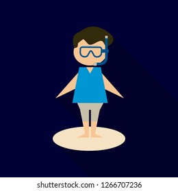 Scuba diver man in wetsuit in full height. Underwater sportsmen avatar.