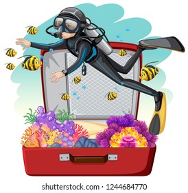 A scuba diver on the luggage illustration