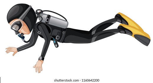 Scuba diver on white background illustration