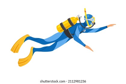 Scuba diver, diver on a white background. Vector illustration in cartoon style