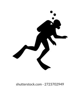 Scuba diver outline com engrenagem e bolhas representa esporte subaquático e aventura