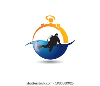 scuba diver over stopwatch logo