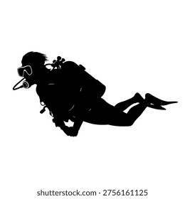 Scuba Diver Silhouette Underwater Vector Illustration