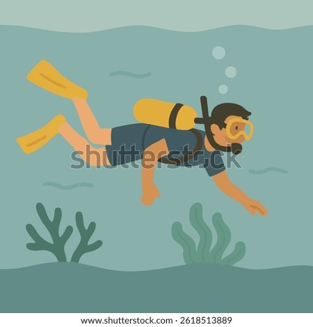 Scuba diver swimming gracefully through vibrant coral reefs, discovering the breathtaking beauty of the underwater ocean world