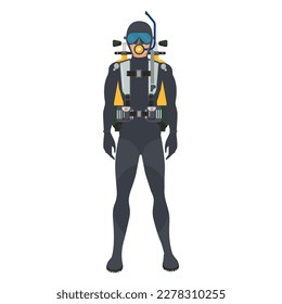 Scuba diver in swimming suit. Underwater sport, diving stuff vector cartoon illustration