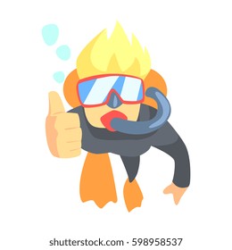 Scuba Diver Swimming Underwater with Diving Gear, Part Of Teenagers Practicing Extreme Sports For Recreation Set Of Cartoon Characters