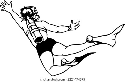 Scuba Diver Swimming Vector Illustration