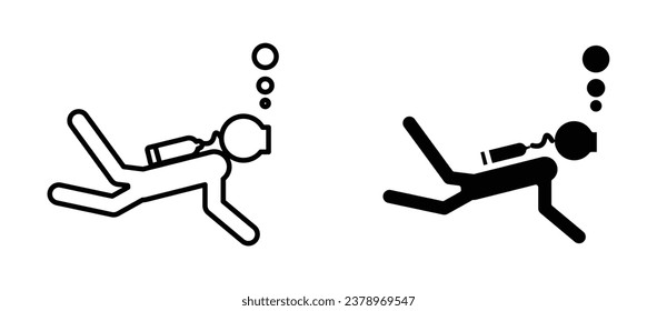 Scuba Diver thin line icon set. navy snorkling vector symbol in black and white color