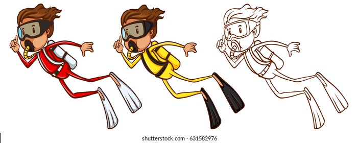 Scuba diver in three styles
