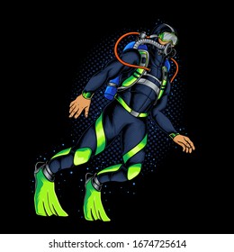 Scuba Diver under the sea vector illustration