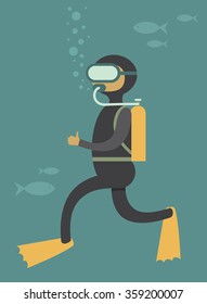 Scuba diver under water cartoon vector character 