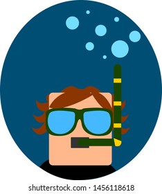 Scuba diver under water, illustration, vector on white background.