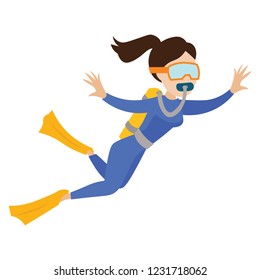 scuba diver under water undersea sea surfing tourist female woman girl diving set