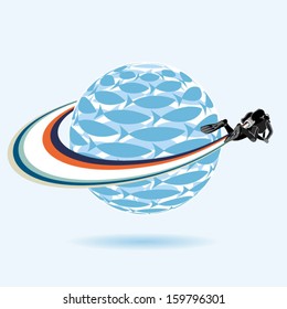 scuba diver and underwater swimming premium vector label