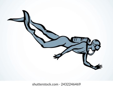 Scuba diver underwater. Vector drawing