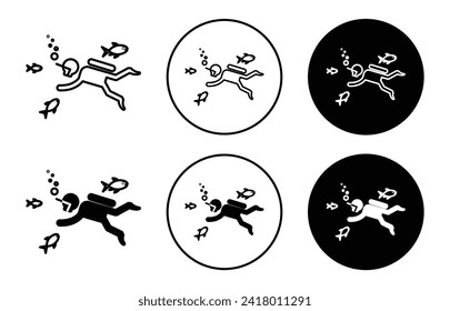 Scuba Diver vector icon set collection. Scuba Diver Outline flat Icon.