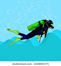 Scuba Diver Vector Illustration Design colorful