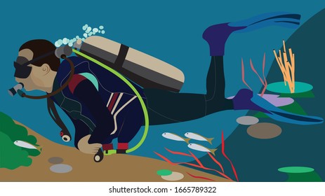 Scuba diver Vektorillustration Illustration, Seeschifffahrt, Ozeantaucher